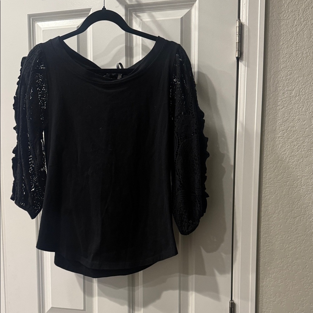 Anthropologie Nina Puff lace Sleeve Black Top
 - Medium